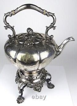 Antique Thomas & James Creswick Sheffield Silver Plate Etched Tea Pot Kettle