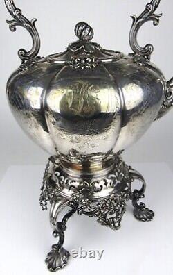 Antique Thomas & James Creswick Sheffield Silver Plate Etched Tea Pot Kettle