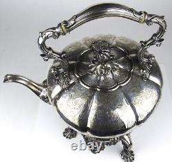 Antique Thomas & James Creswick Sheffield Silver Plate Etched Tea Pot Kettle