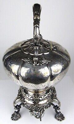 Antique Thomas & James Creswick Sheffield Silver Plate Etched Tea Pot Kettle