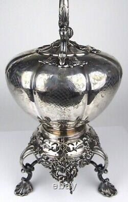 Antique Thomas & James Creswick Sheffield Silver Plate Etched Tea Pot Kettle