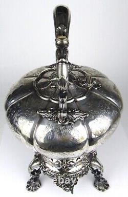 Antique Thomas & James Creswick Sheffield Silver Plate Etched Tea Pot Kettle