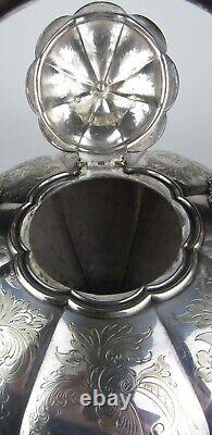 Antique Thomas & James Creswick Sheffield Silver Plate Etched Tea Pot Kettle