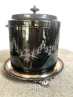 Antique Thomas Wilkinson Silver Plate Biscuit Tea Barrel Tin Box 8H England