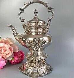Antique Tilting Tea Pot w Warmer by International Silver #St James, Silverplate