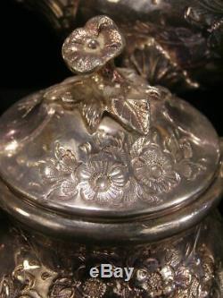 Antique Turton Embossed Chased Silver Rococo Tea Set Coffee Pot Service Pitcher