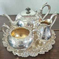 Antique VICTORIAN SILVER PLATED TEA POT Set and Tray 1880'S Teapot James Deakin
