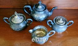 Antique Van Bergh Quadruple Silverplate Tea Set 4 Pc Pat. 1898 Rococo Style
