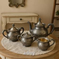 Antique Van Bergh Quadruple Silverplate Tea Set 4 Pc Pat. 1898 Rococo Style
