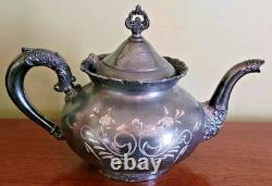 Antique Van Bergh Quadruple Silverplate Tea Set 4 Pc Pat. 1898 Rococo Style