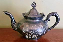 Antique Van Bergh Quadruple Silverplate Tea Set 4 Pc Pat. 1898 Rococo Style