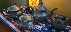 Antique Van Bergh Quadruple Silverplate Tea Set 4 Pc Pat. 1898 Rococo Style