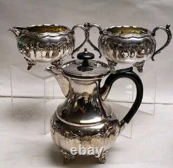 Antique Victoria Silver TEASET (1) Teapot (2)Coffee Pots, Sugar & Creamer