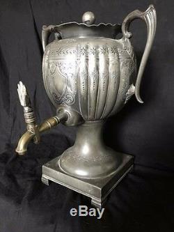 Antique Victorian 19th Century Sheffield Silver Plate Tea Urn Lidded Brass Spout