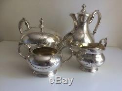 Antique Victorian 4 Piece Ornate Silver Plate Tea Set James Dixon & Sons