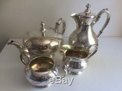 Antique Victorian 4 Piece Ornate Silver Plate Tea Set James Dixon & Sons