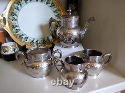 Antique Victorian 4pc Tea Set Quad Silver Plate Hartford Very Elegant 1881-1893