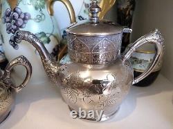 Antique Victorian 4pc Tea Set Quad Silver Plate Hartford Very Elegant 1881-1893