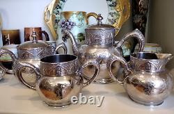 Antique Victorian 4pc Tea Set Quad Silver Plate Hartford Very Elegant 1881-1893