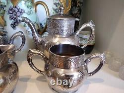 Antique Victorian 4pc Tea Set Quad Silver Plate Hartford Very Elegant 1881-1893