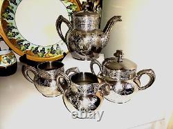 Antique Victorian 4pc Tea Set Quad Silver Plate Hartford Very Elegant 1881-1893