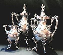 Antique Victorian Aesthetic Movement Ornate Wilcox Quadruple Silverplate Tea Set