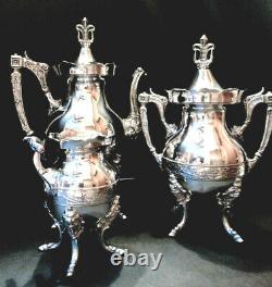 Antique Victorian Aesthetic Movement Ornate Wilcox Quadruple Silverplate Tea Set