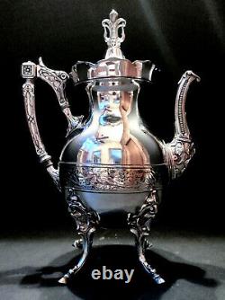 Antique Victorian Aesthetic Movement Ornate Wilcox Quadruple Silverplate Tea Set