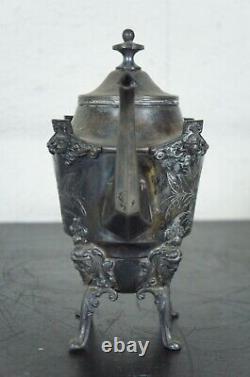 Antique Victorian Bailey Brainard Silver Plate Figural Footed Tea Coffee Pot 10