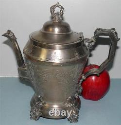 Antique Victorian Figural Silver Triple Plate Webster Tea Pot Hand Engraved