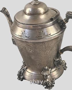 Antique Victorian Figural Silver Triple Plate Webster Tea Pot Hand Engraved