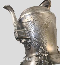 Antique Victorian Figural Silver Triple Plate Webster Tea Pot Hand Engraved