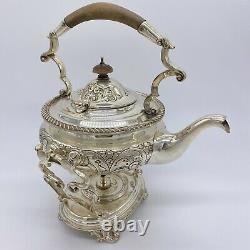 Antique Victorian Georgian Silver Plate Tea Pot With Burner & Stand Vintage