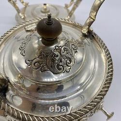 Antique Victorian Georgian Silver Plate Tea Pot With Burner & Stand Vintage
