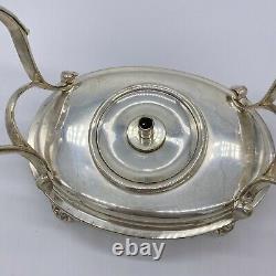 Antique Victorian Georgian Silver Plate Tea Pot With Burner & Stand Vintage