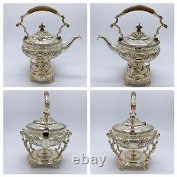 Antique Victorian Georgian Silver Plate Tea Pot With Burner & Stand Vintage