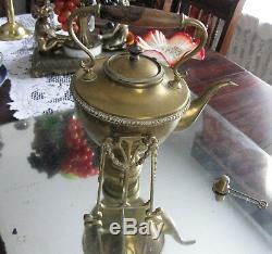 Antique Victorian Heavy Quality Brass Tipping Tea Pot With Stand Samovar