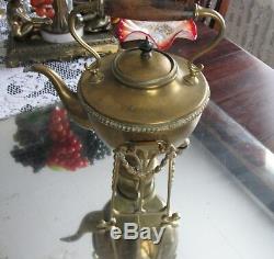 Antique Victorian Heavy Quality Brass Tipping Tea Pot With Stand Samovar