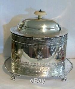 Antique Victorian John Sherwood & Sons Ornate Silverplate Tea Caddy with Claw Feet