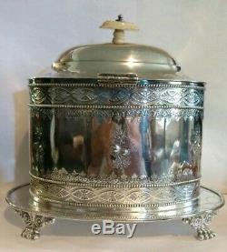 Antique Victorian John Sherwood & Sons Ornate Silverplate Tea Caddy with Claw Feet