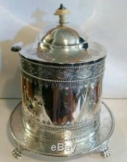 Antique Victorian John Sherwood & Sons Ornate Silverplate Tea Caddy with Claw Feet