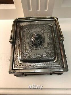 Antique Victorian Oak And Silver Plated Engraved Hallmarked Tea Caddy Sweets Box