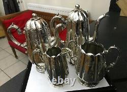 Antique Victorian Ornate Silver Plate 4pc WFP & Co Lobe Shape Teaset Tea Set