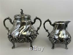 Antique Victorian Rococo SilverPlate Tea 4pc Set Coffee Pot Teapot Sugar Creamer