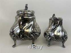 Antique Victorian Rococo SilverPlate Tea 4pc Set Coffee Pot Teapot Sugar Creamer