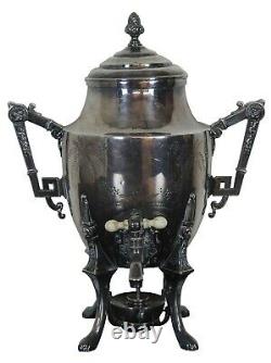 Antique Victorian Rogers Smith Repousse Silver Plate Tea Coffee Urn Samovar 16