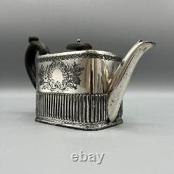 Antique Victorian Silver Plate Bachelor Cube Teapot Cream Jug Sugar Bowl Tea Set