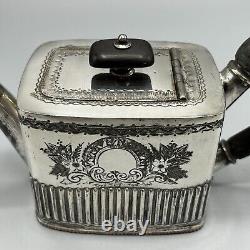 Antique Victorian Silver Plate Bachelor Cube Teapot Cream Jug Sugar Bowl Tea Set