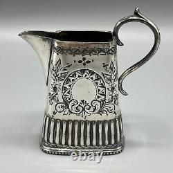 Antique Victorian Silver Plate Bachelor Cube Teapot Cream Jug Sugar Bowl Tea Set