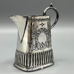 Antique Victorian Silver Plate Bachelor Cube Teapot Cream Jug Sugar Bowl Tea Set